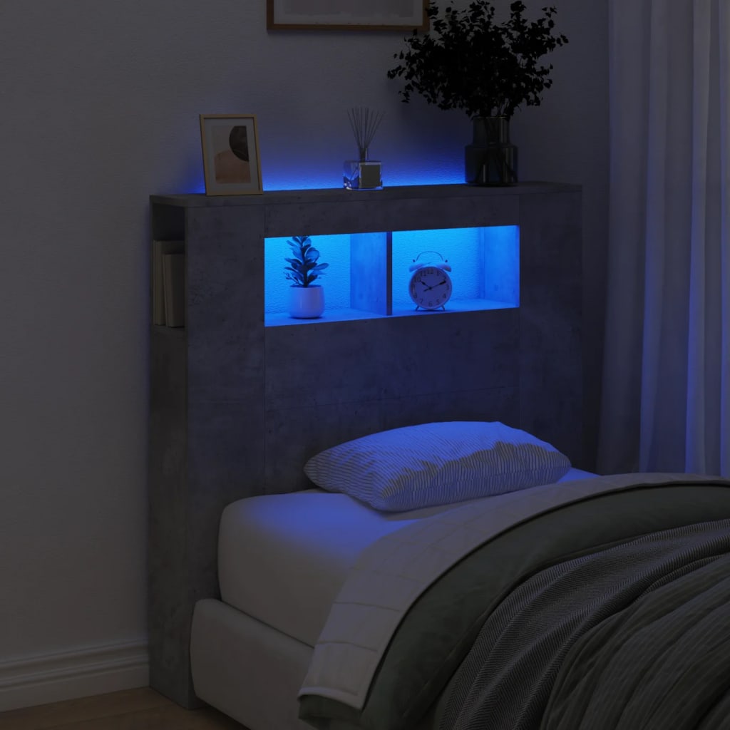 Concrete Grey LED Headboard 100x18.5x103.5 cm - Engineered Wood