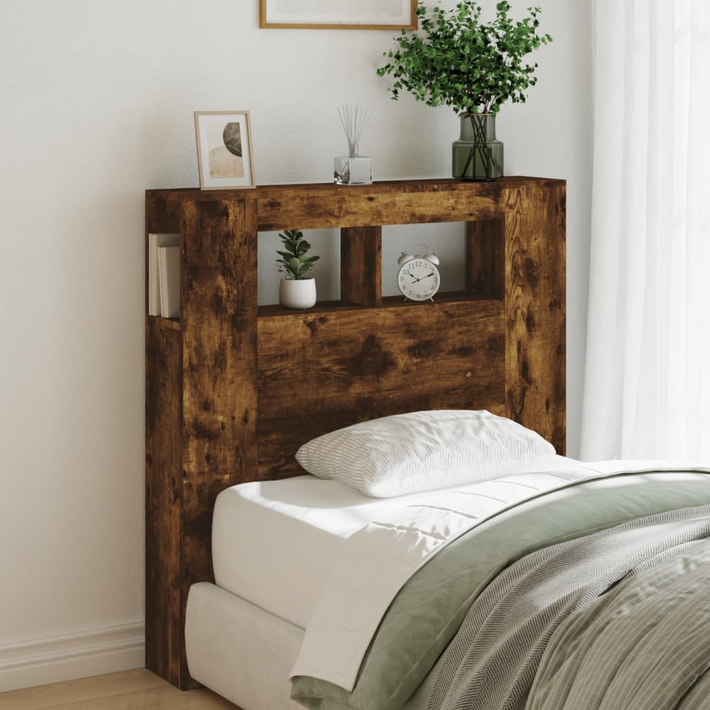Smoked Oak LED Headboard, Engineered Wood, 100x18.5x103.5 cm