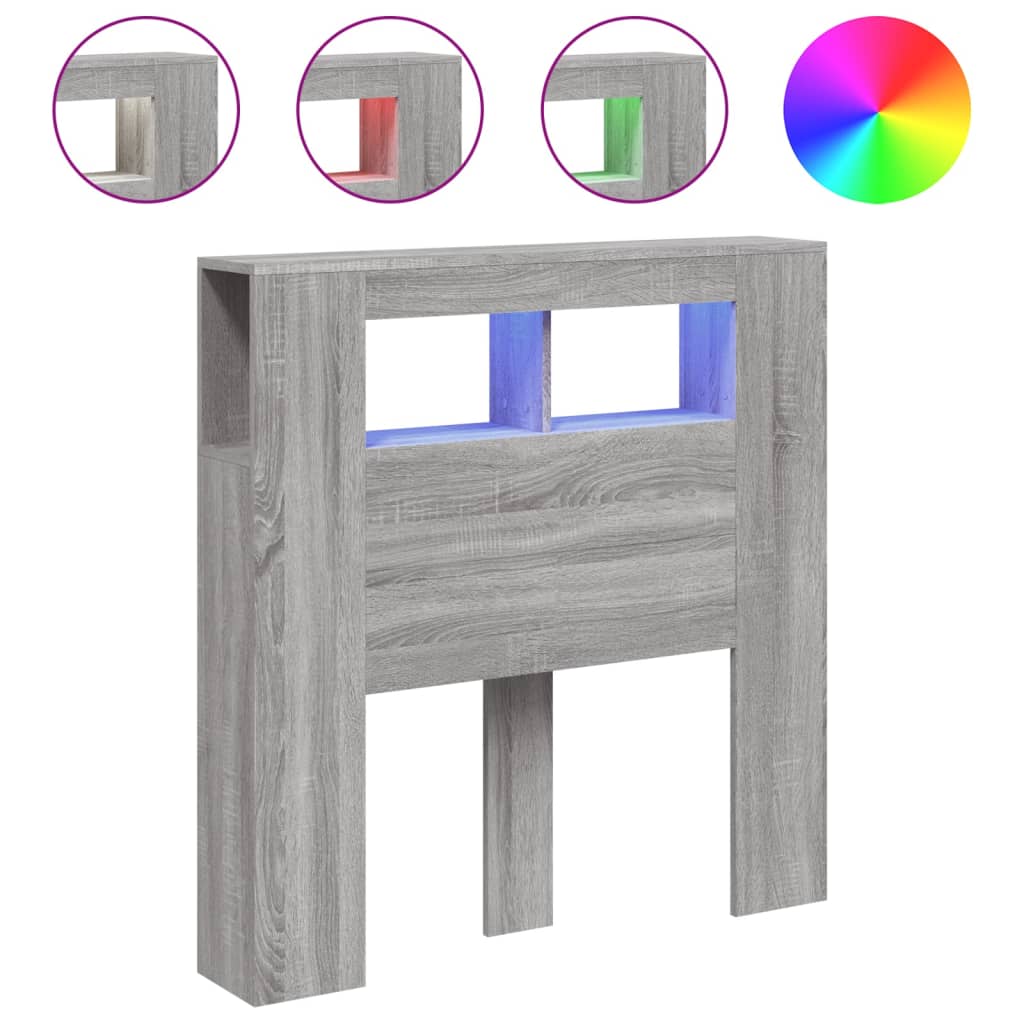 LED Headboard Grey Sonoma, Engineered Wood 100x18.5x103.5 cm