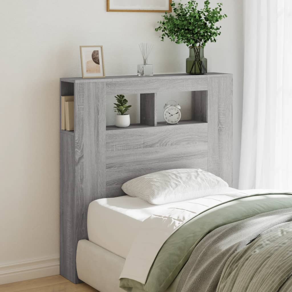 LED Headboard Grey Sonoma, Engineered Wood 100x18.5x103.5 cm