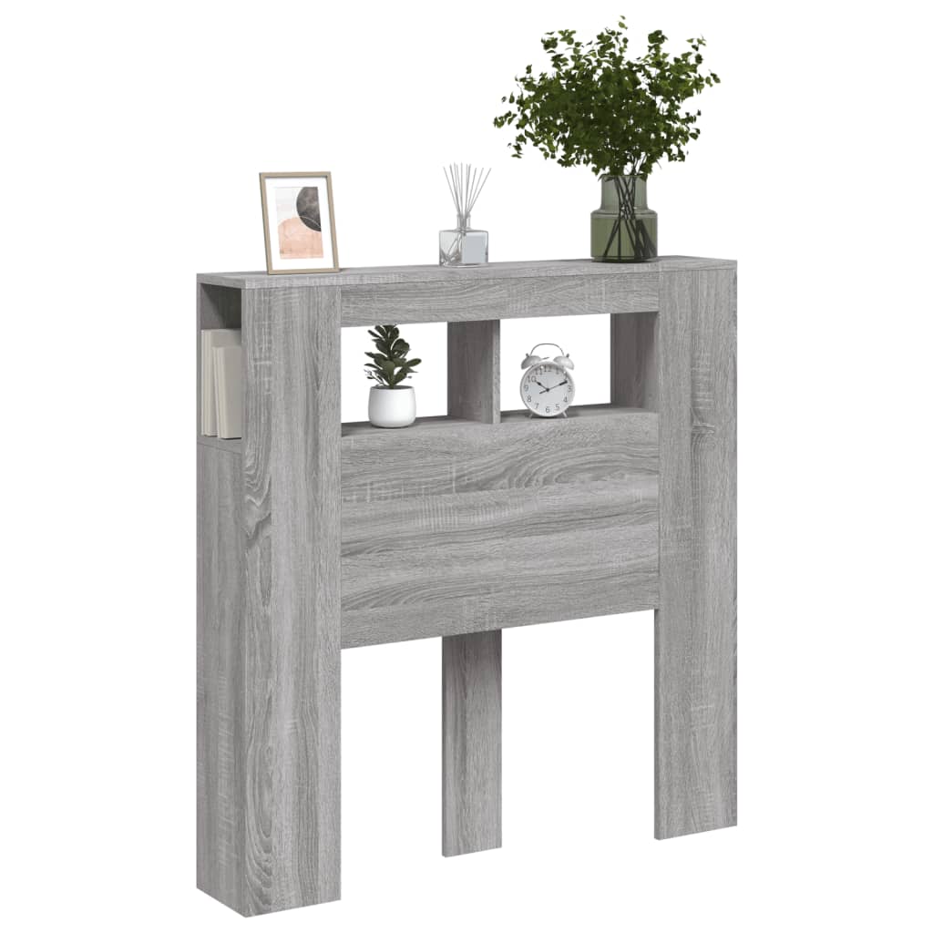 LED Headboard Grey Sonoma, Engineered Wood 100x18.5x103.5 cm