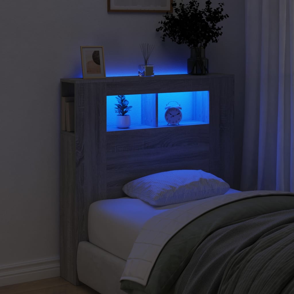 LED Headboard Grey Sonoma, Engineered Wood 100x18.5x103.5 cm