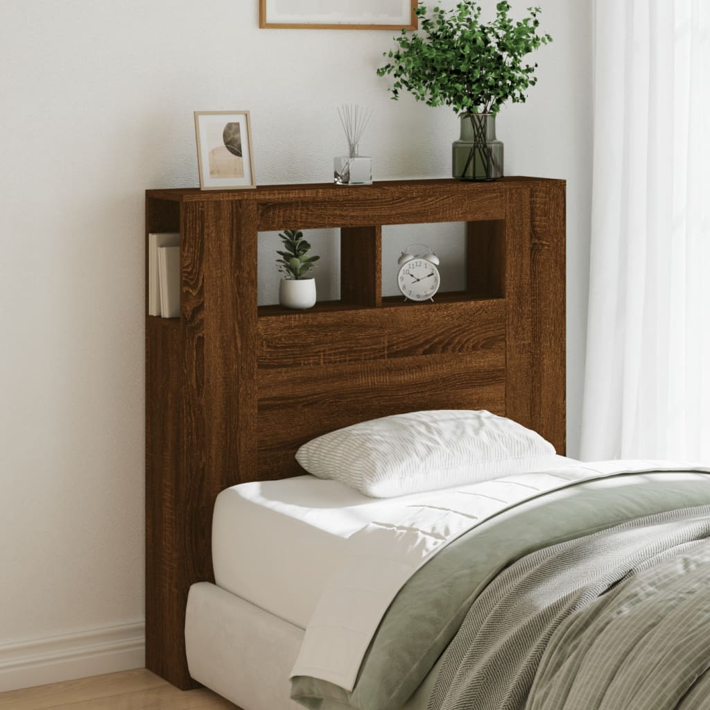 LED Headboard Brown Oak Engineered Wood 100x18.5x103.5 cm