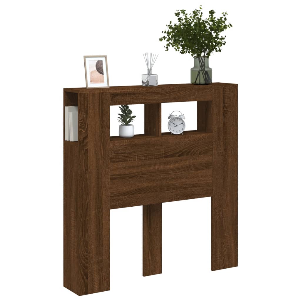 LED Headboard Brown Oak Engineered Wood 100x18.5x103.5 cm