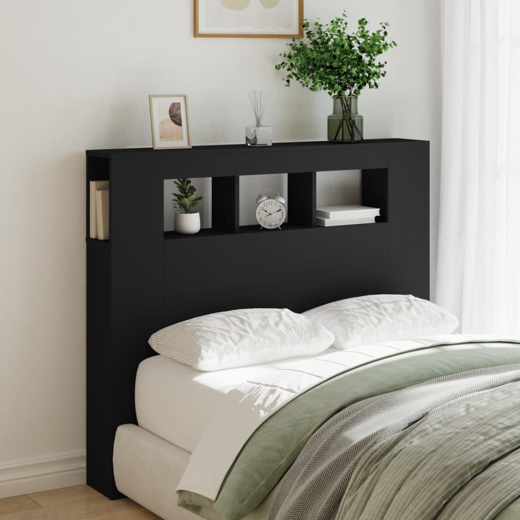 LED Headboard Black Engineered Wood 120x18.5x103.5 cm