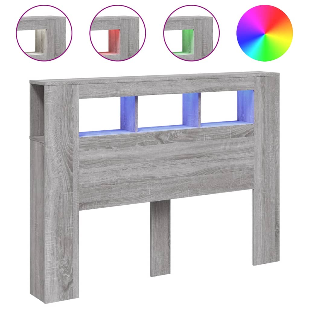 Grey Sonoma LED Headboard in Engineered Wood - 140x18.5x103.5 cm