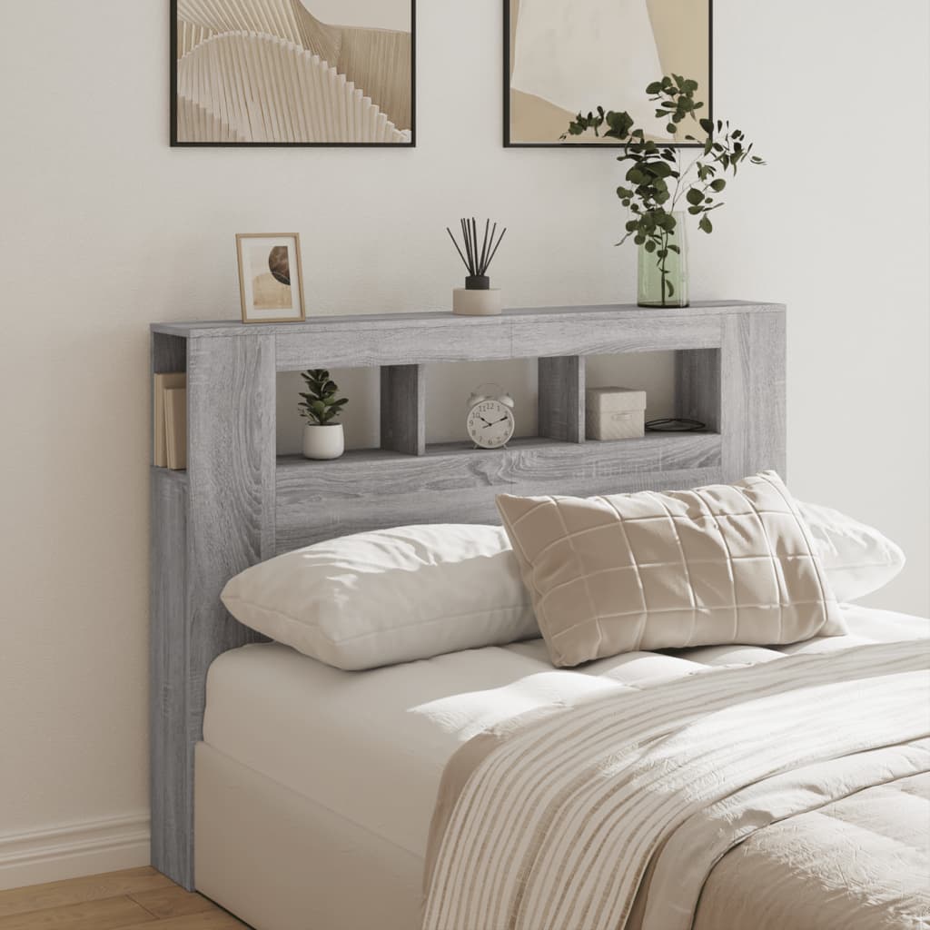 Grey Sonoma LED Headboard in Engineered Wood - 140x18.5x103.5 cm