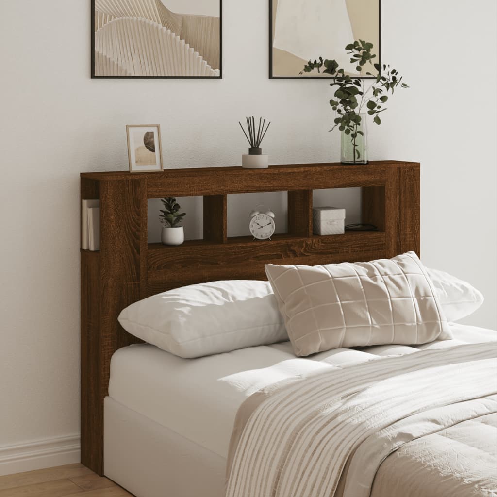 Brown Oak LED Headboard - Engineered Wood, 140x18.5x103.5 cm