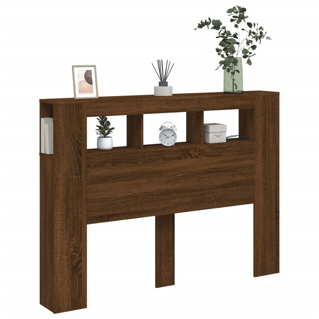 Brown Oak LED Headboard - Engineered Wood, 140x18.5x103.5 cm