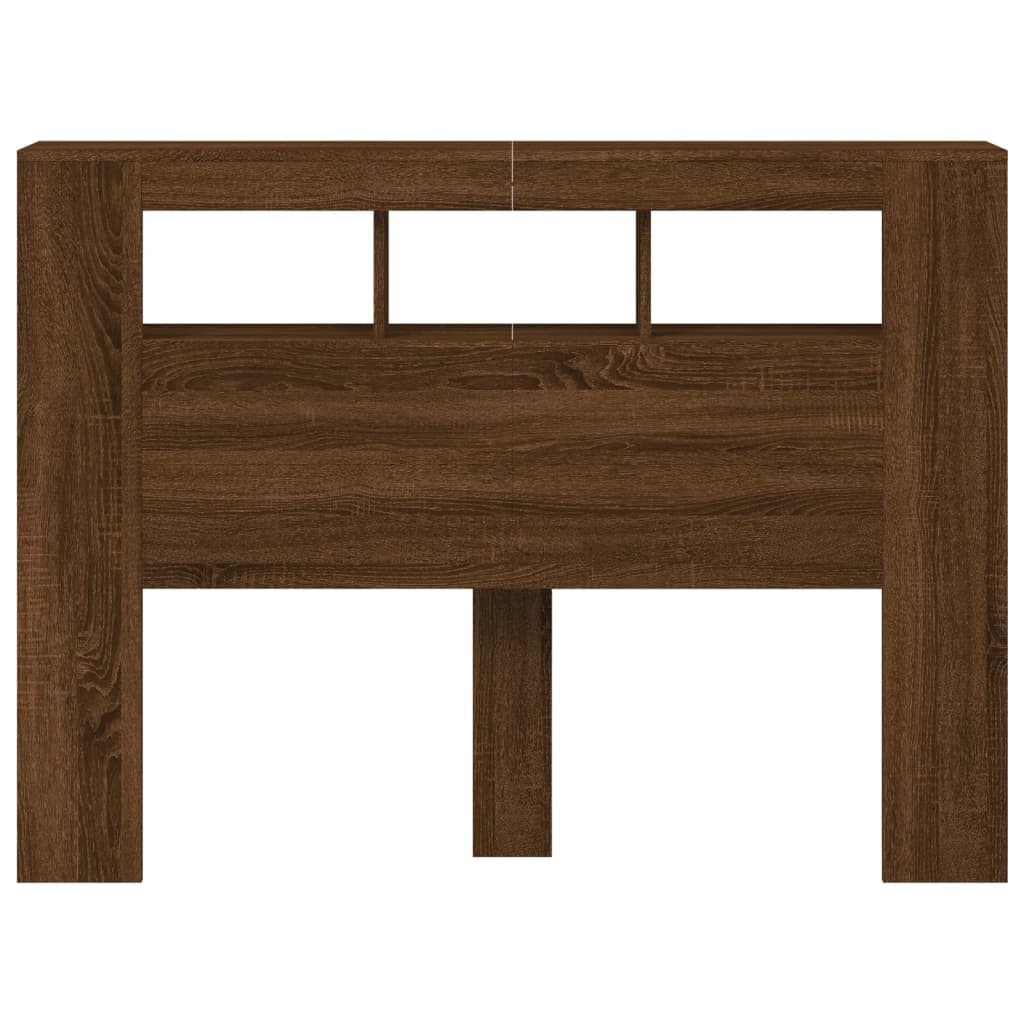 Brown Oak LED Headboard - Engineered Wood, 140x18.5x103.5 cm