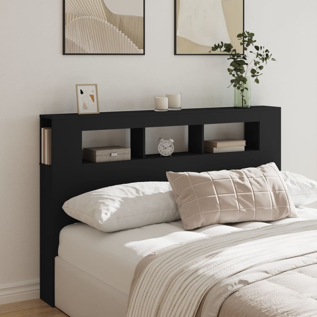 Black LED Headboard, Engineered Wood, 160x18.5x103.5 cm
