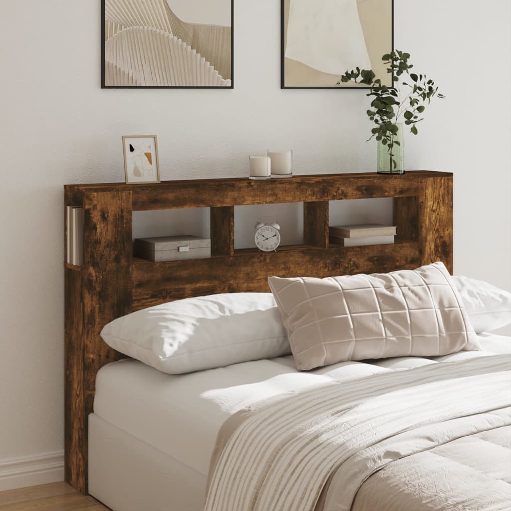 Smoked Oak LED Headboard, Engineered Wood, 160x18.5x103.5 cm