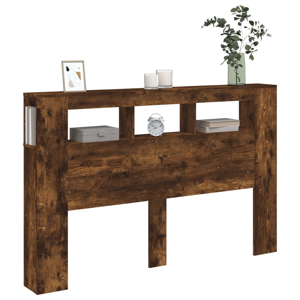 Smoked Oak LED Headboard, Engineered Wood, 160x18.5x103.5 cm