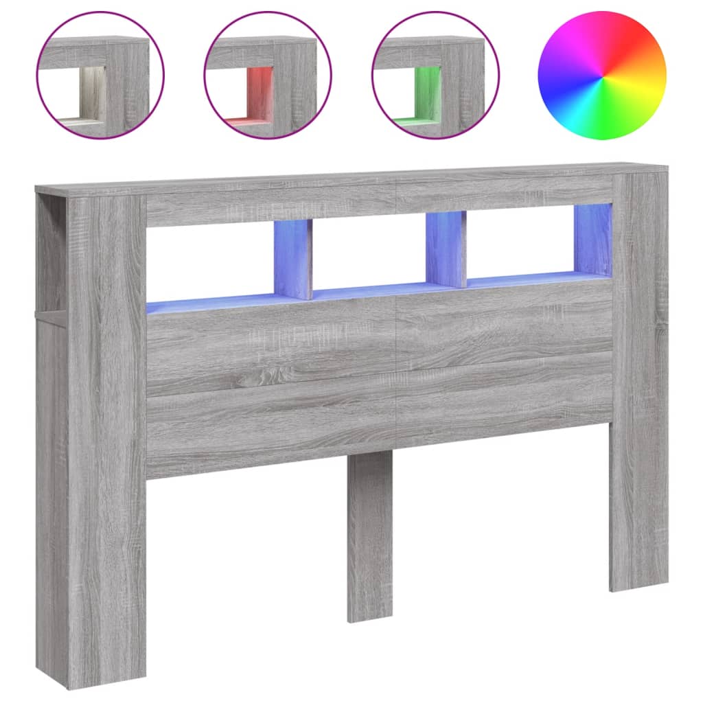 Grey Sonoma LED Headboard 160x18.5x103.5 cm - Engineered Wood
