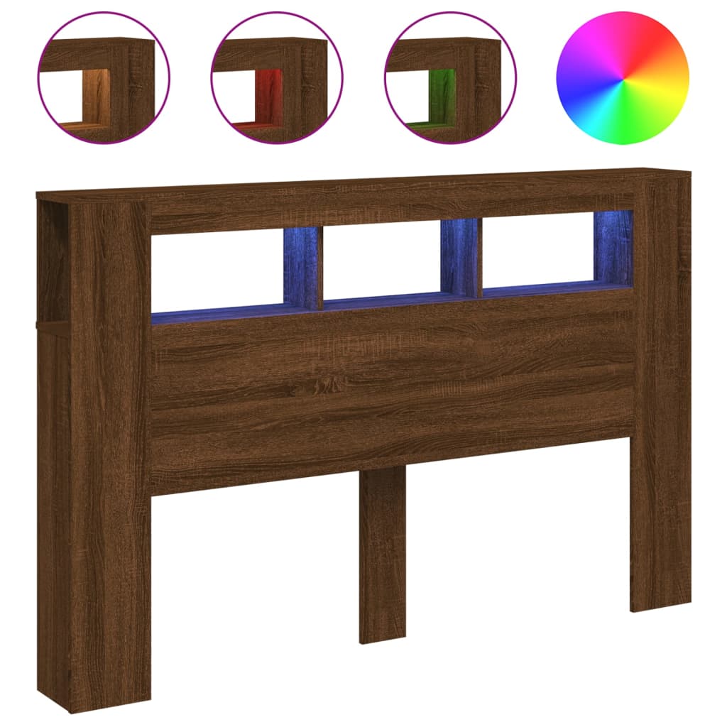 Brown Oak LED Headboard, Engineered Wood, 160x18.5x103.5 cm