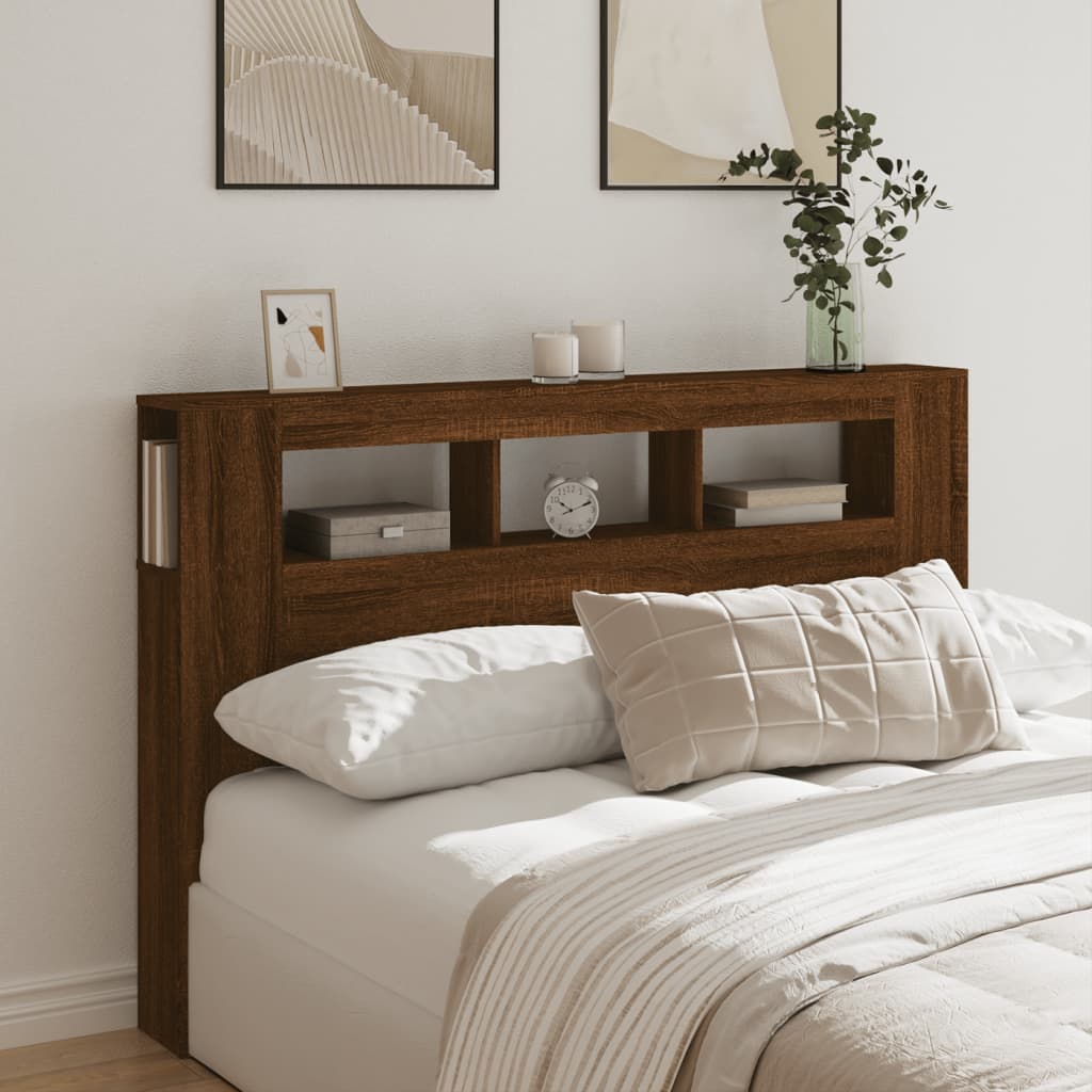 Brown Oak LED Headboard, Engineered Wood, 160x18.5x103.5 cm