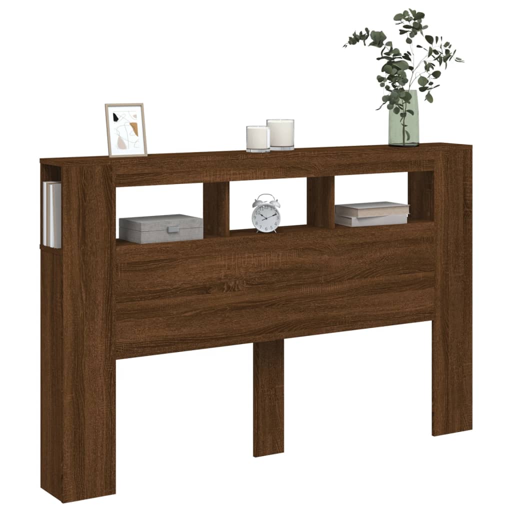 Brown Oak LED Headboard, Engineered Wood, 160x18.5x103.5 cm