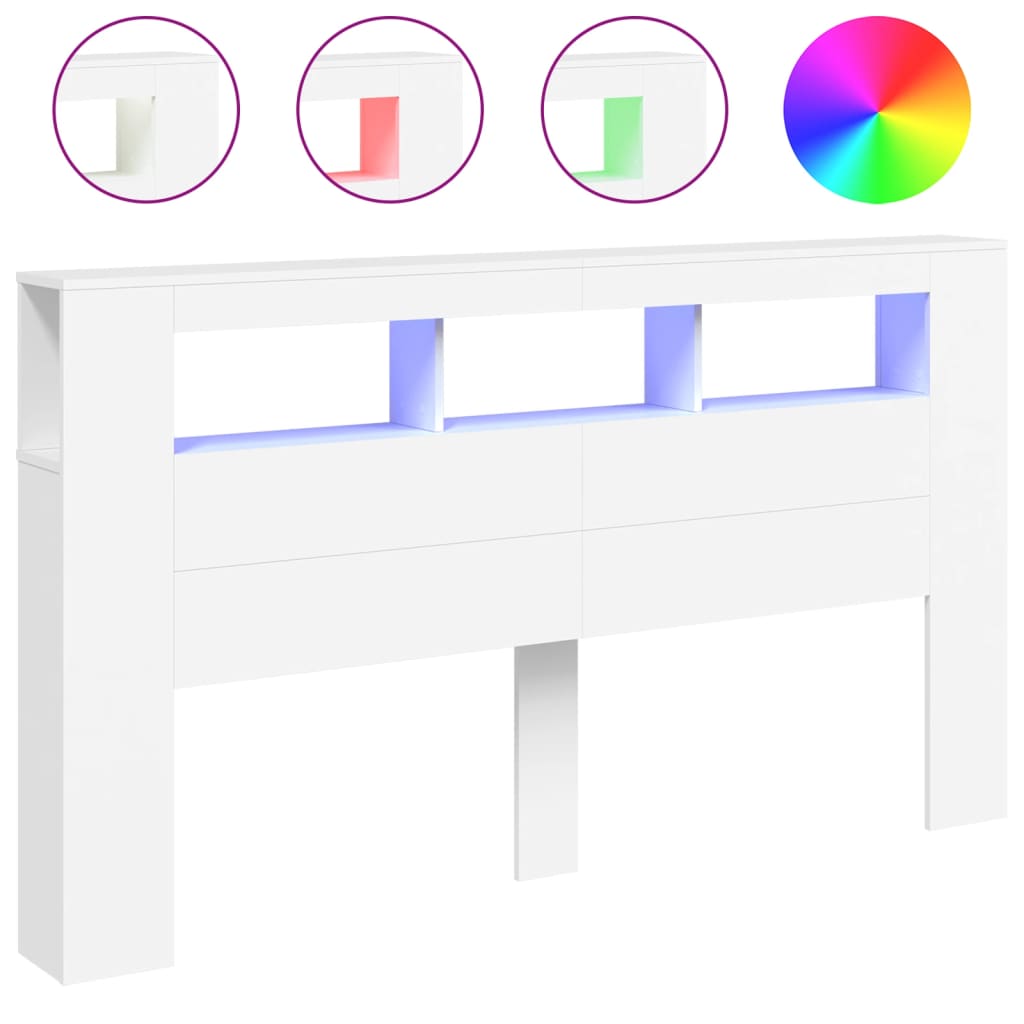 White LED Headboard 180x18.5x103.5 cm - Engineered Wood Beauty