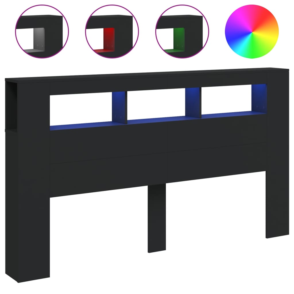 Sleek Black LED Headboard 180x18.5x103.5 cm - Engineered Wood
