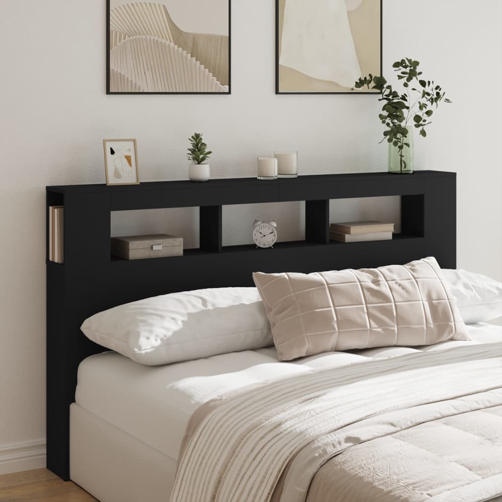 Sleek Black LED Headboard 180x18.5x103.5 cm - Engineered Wood