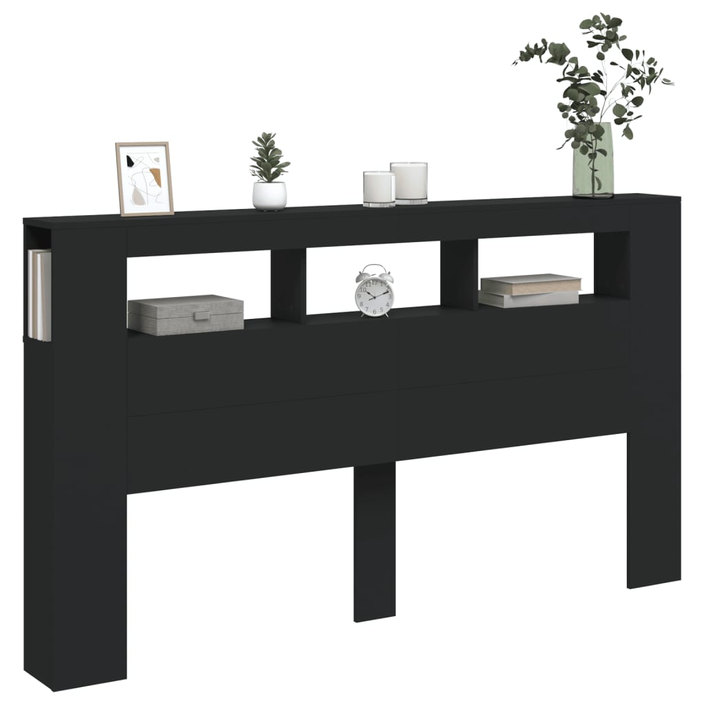 Sleek Black LED Headboard 180x18.5x103.5 cm - Engineered Wood