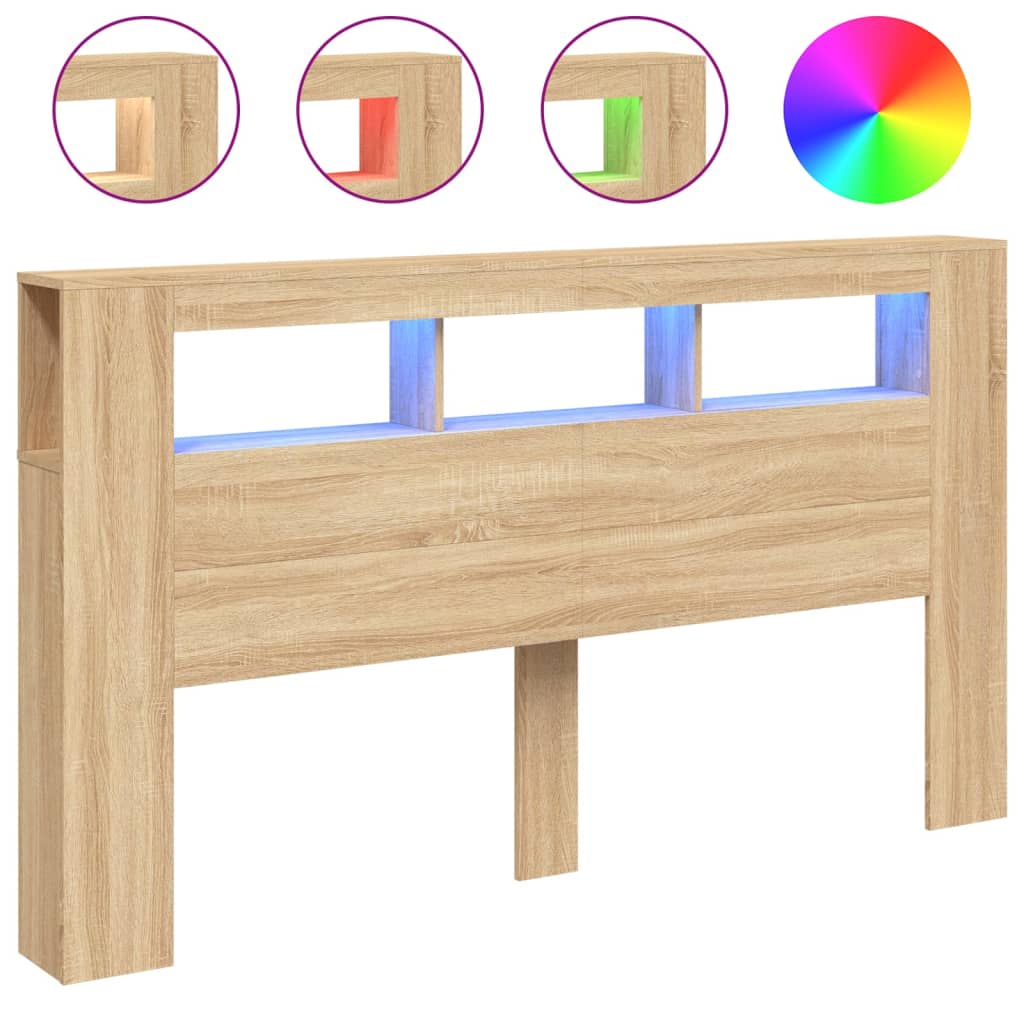 LED Headboard in Sonoma Oak, Engineered Wood, 180x18.5x103.5 cm