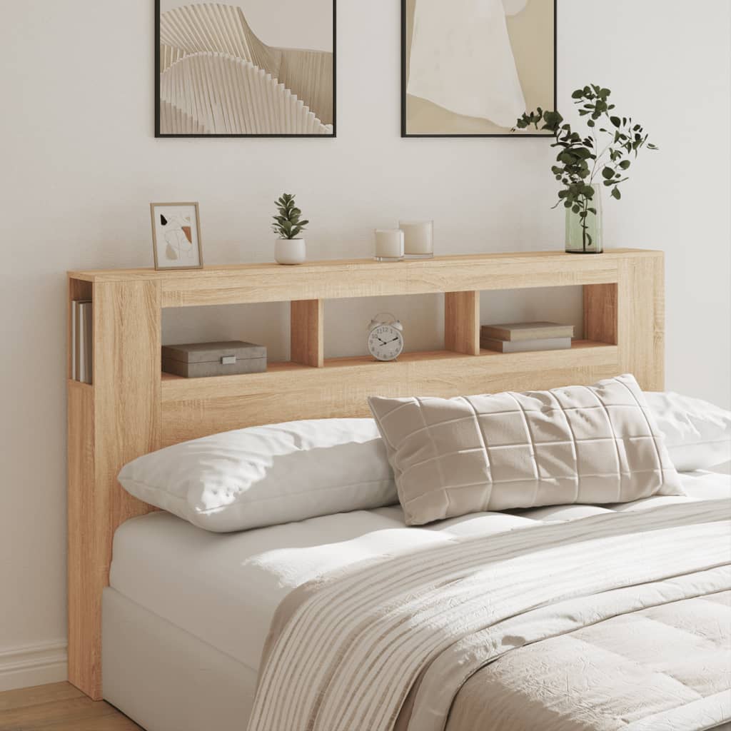LED Headboard in Sonoma Oak, Engineered Wood, 180x18.5x103.5 cm