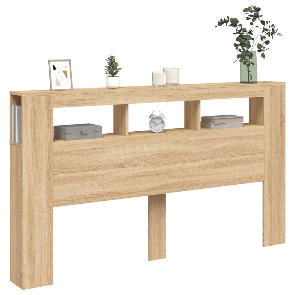 LED Headboard in Sonoma Oak, Engineered Wood, 180x18.5x103.5 cm