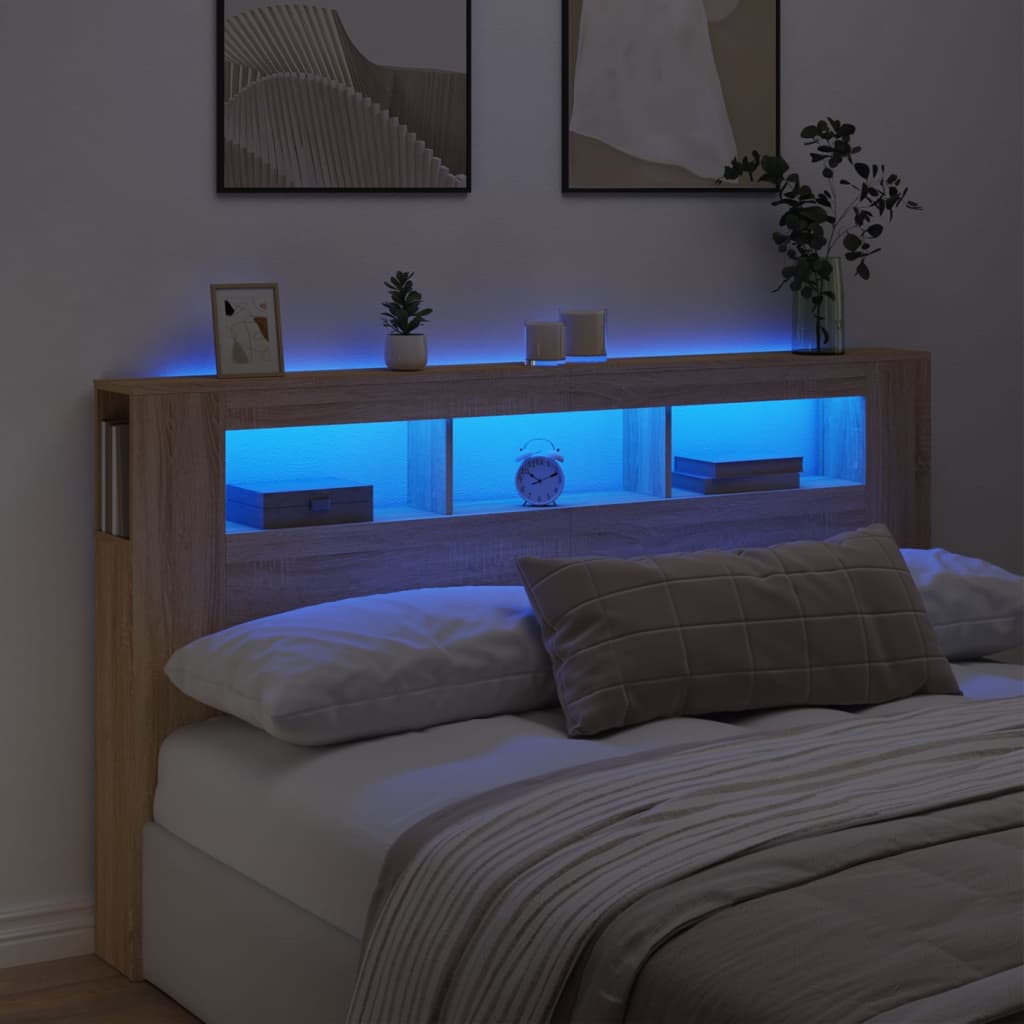 LED Headboard in Sonoma Oak, Engineered Wood, 180x18.5x103.5 cm