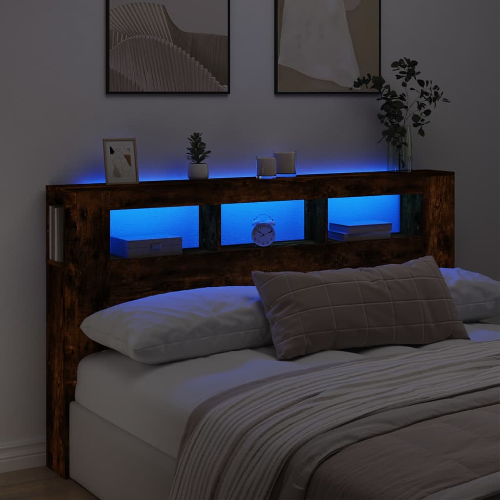 LED Headboard Smoked Oak, 180x18.5x103.5 cm, Engineered Wood