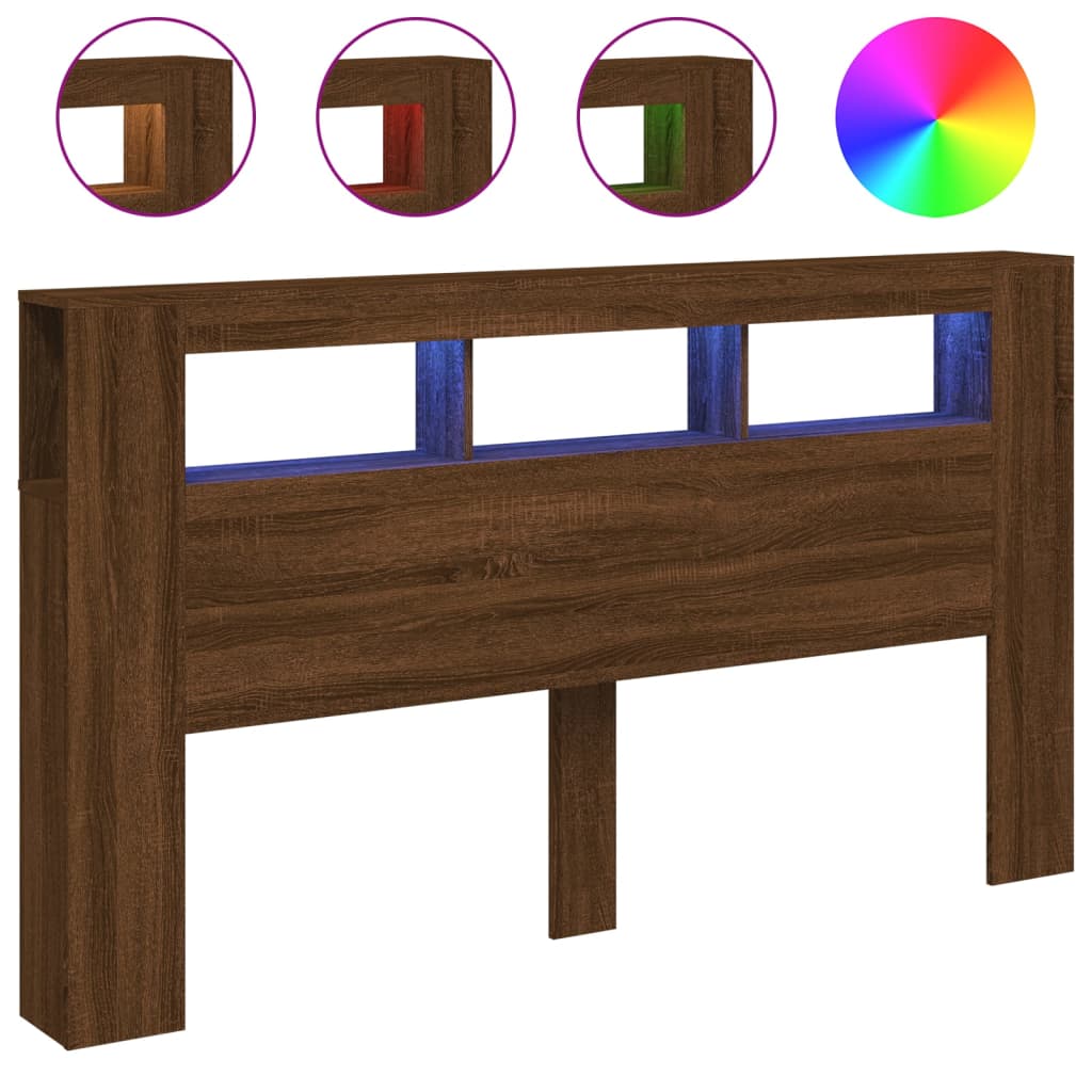 Elegant Brown Oak LED Headboard 180x18.5x103.5 cm - Engineered Wood