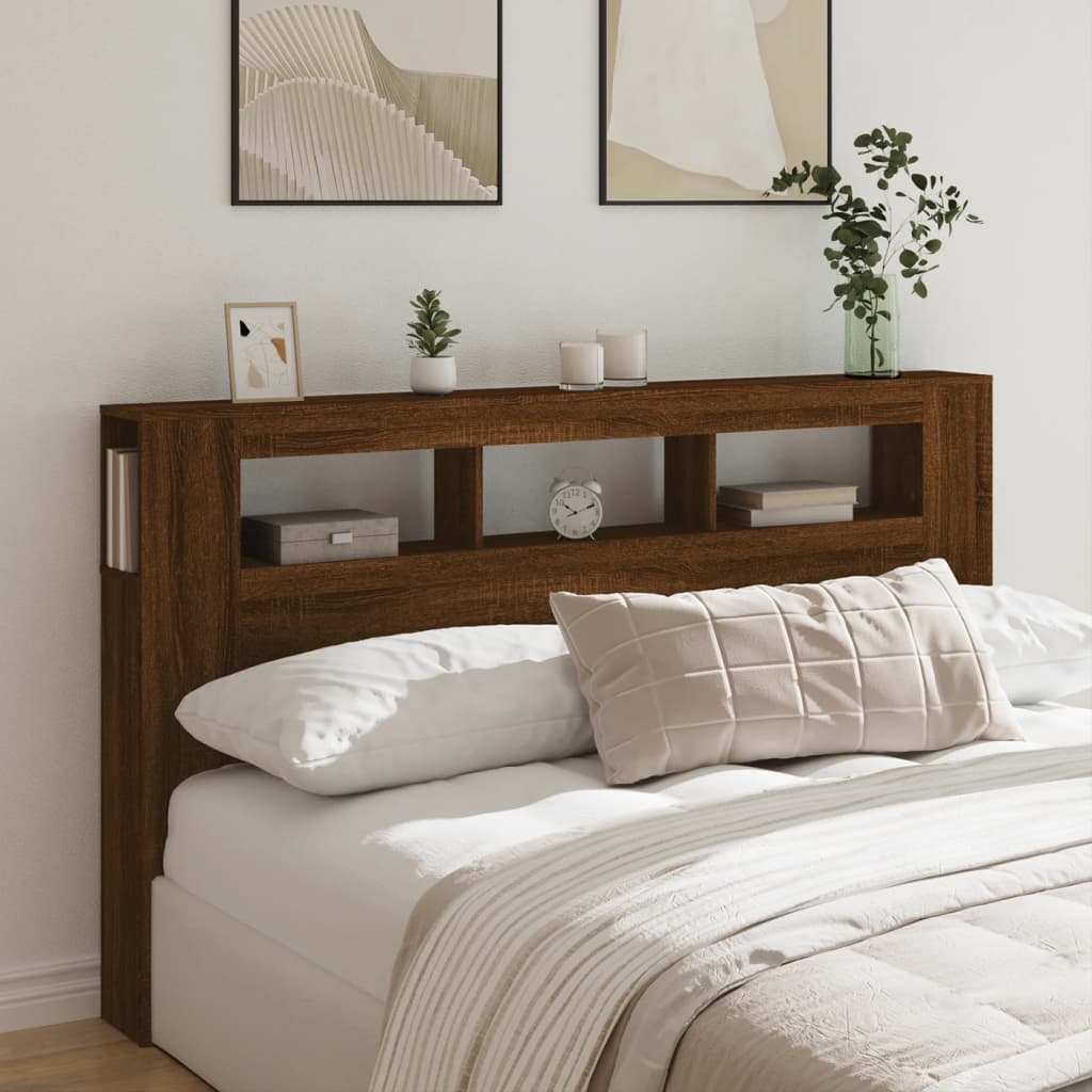 Elegant Brown Oak LED Headboard 180x18.5x103.5 cm - Engineered Wood