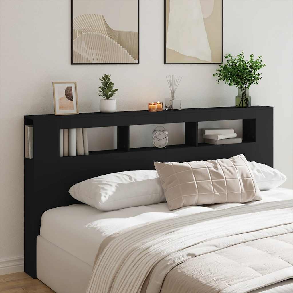 Sleek Black LED Headboard, 200cm, Engineered Wood