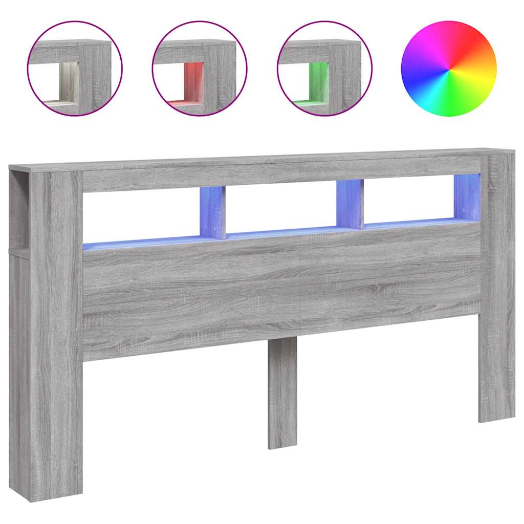 Grey Sonoma Engineered Wood LED Headboard - 200 cm
