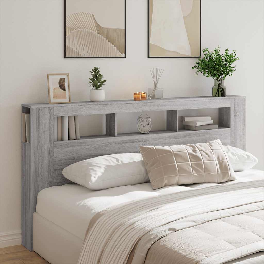 Grey Sonoma Engineered Wood LED Headboard - 200 cm