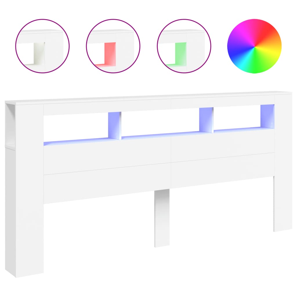 White LED Headboard 220x18.5x103.5 cm - Engineered Wood