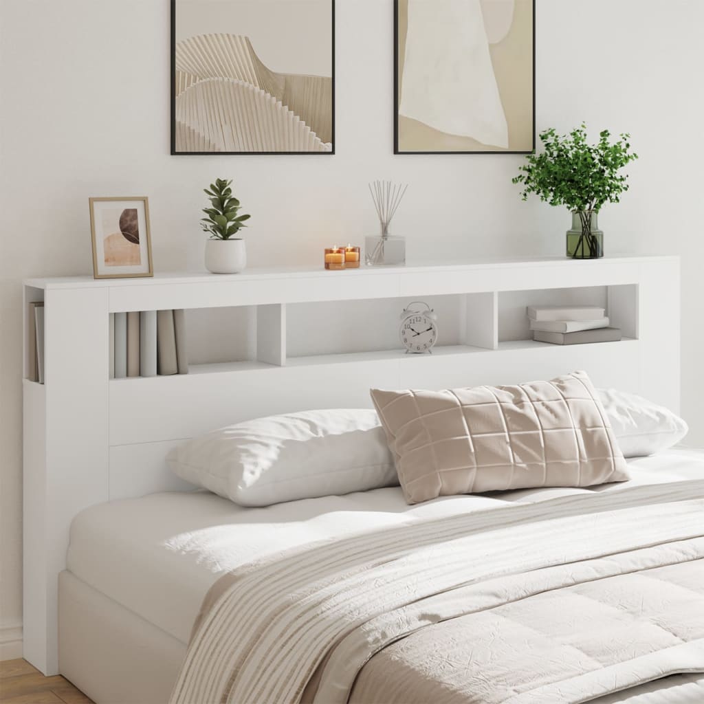 White LED Headboard 220x18.5x103.5 cm - Engineered Wood
