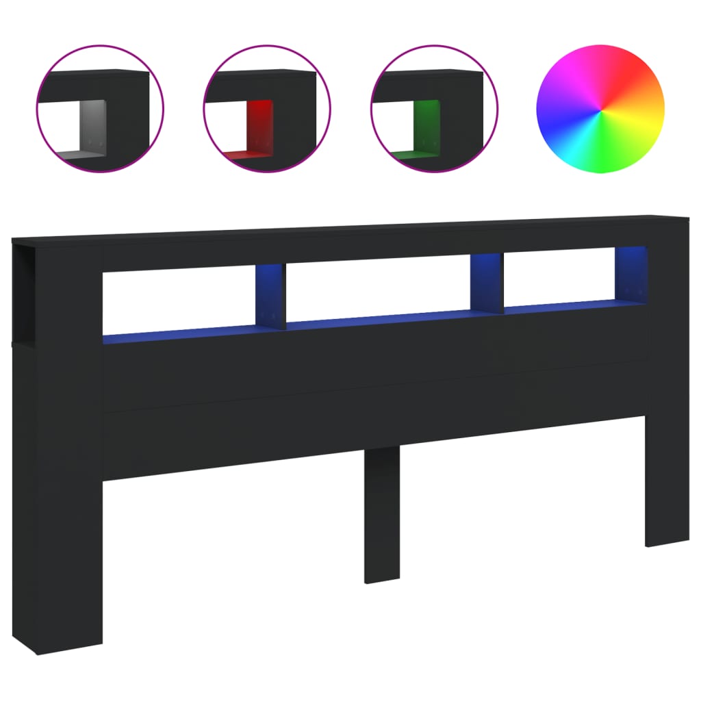 Sleek Black LED Headboard 220x18.5x103.5 cm - Engineered Wood