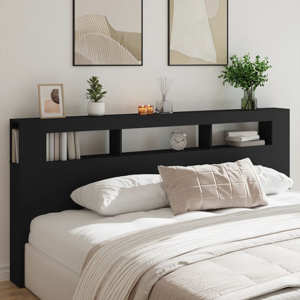 Sleek Black LED Headboard 220x18.5x103.5 cm - Engineered Wood