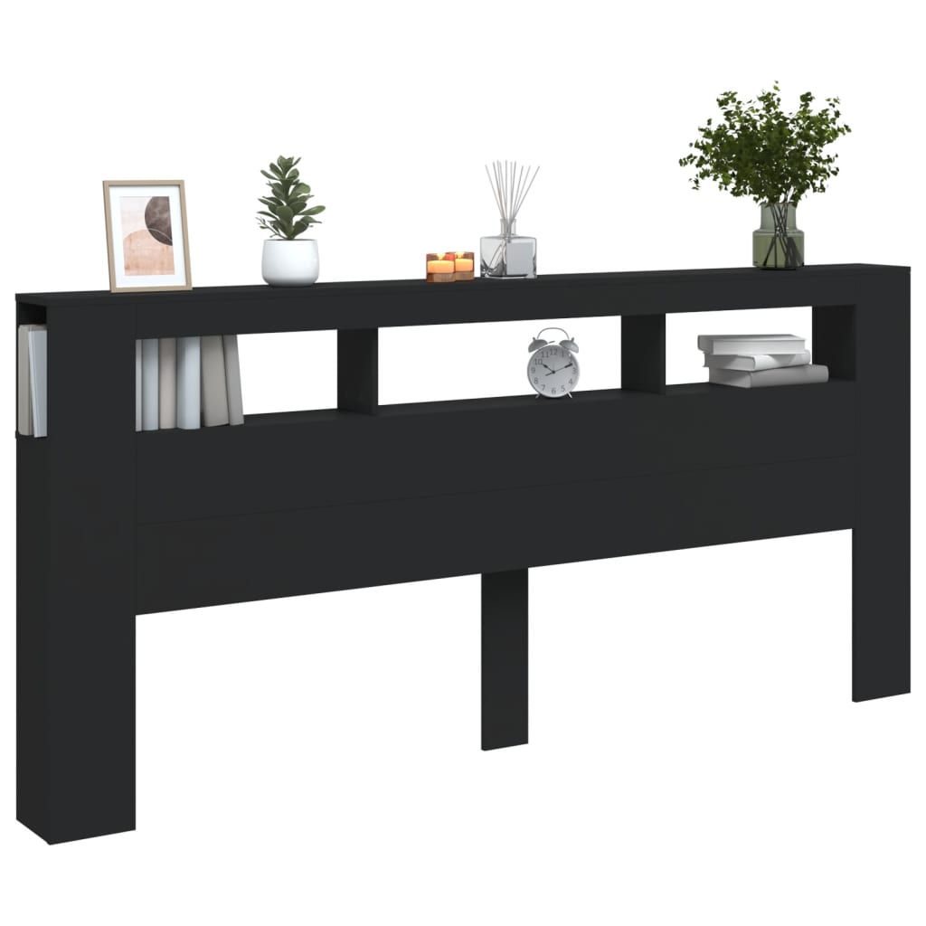 Sleek Black LED Headboard 220x18.5x103.5 cm - Engineered Wood