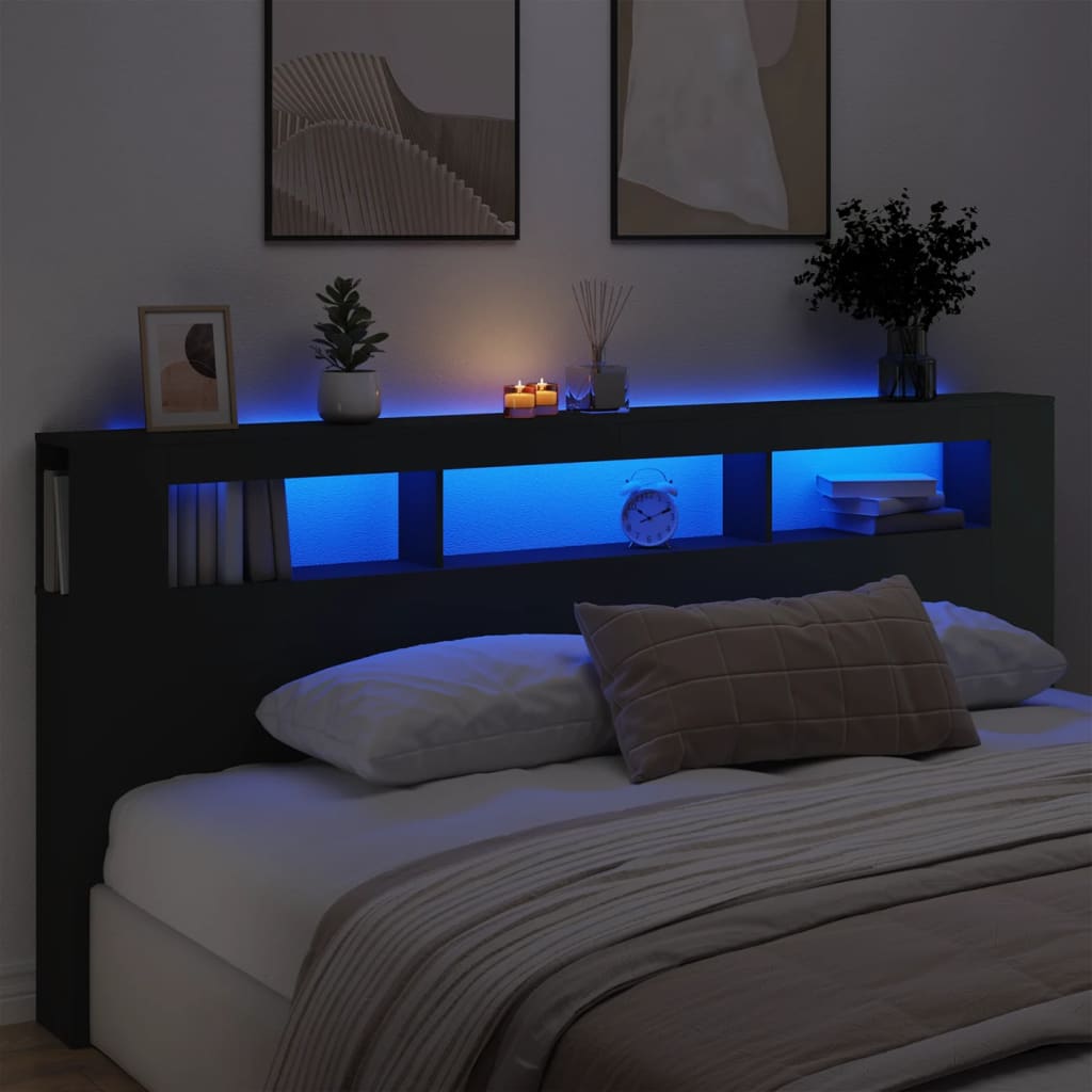 Sleek Black LED Headboard 220x18.5x103.5 cm - Engineered Wood