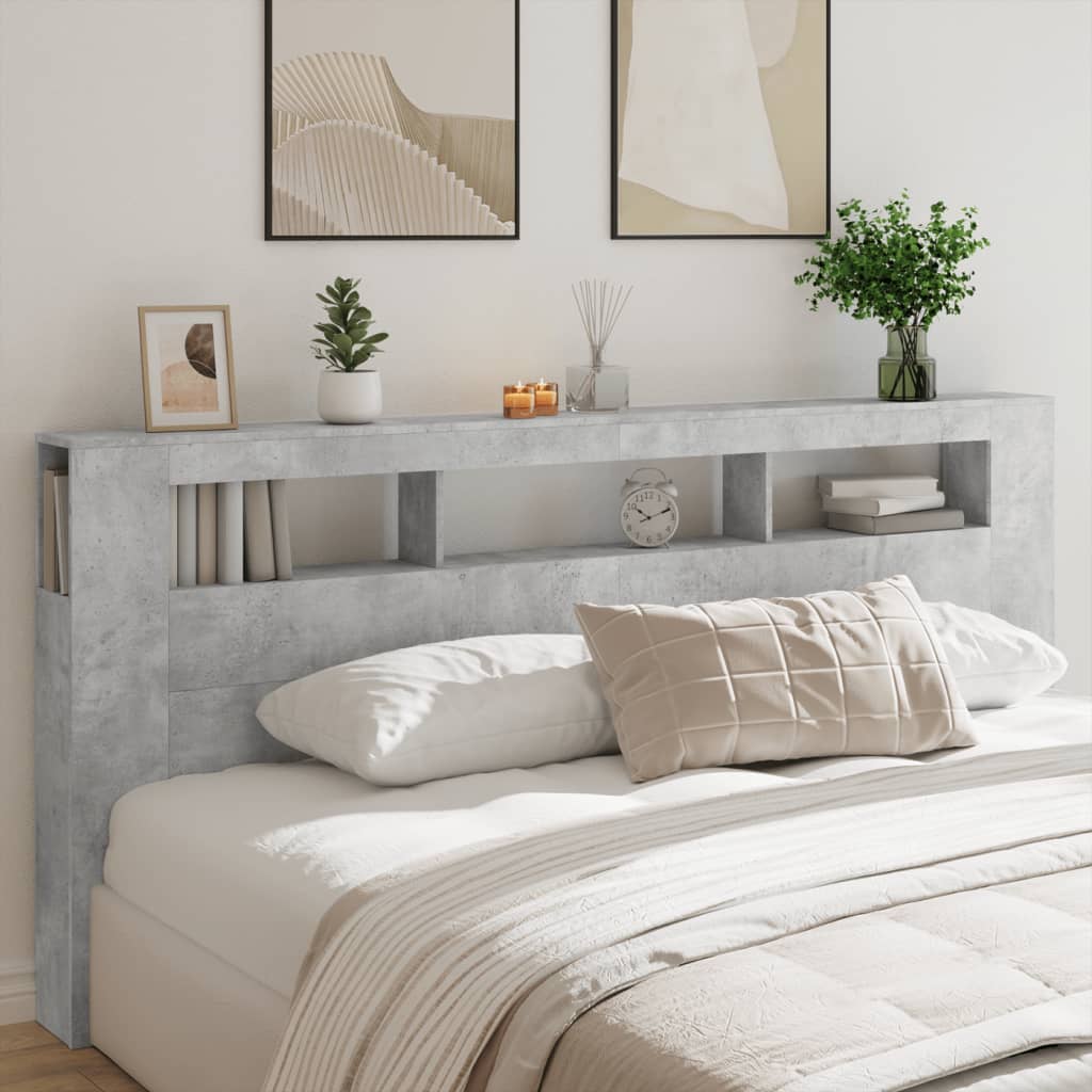Concrete Grey LED Headboard 220x18.5x103.5 cm - Engineered Wood