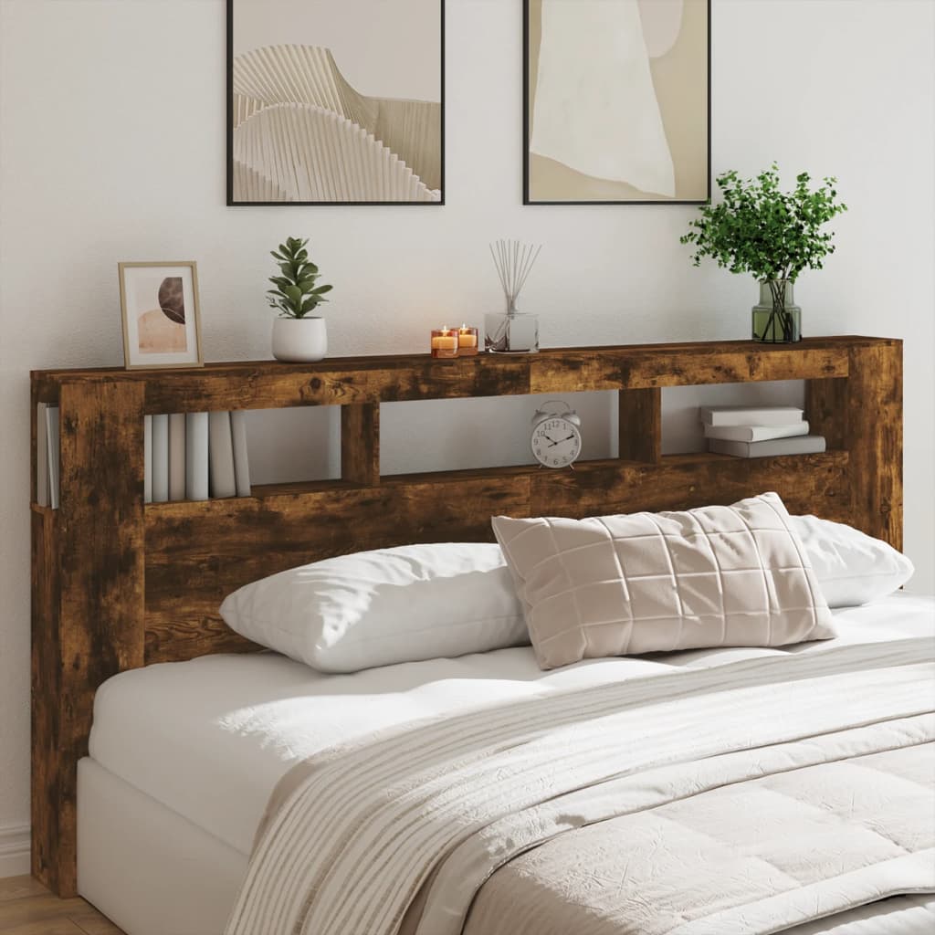 Smoked Oak LED Headboard - 220x18.5x103.5 cm, Engineered Wood