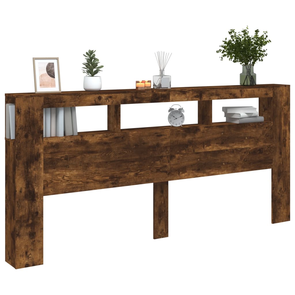 Smoked Oak LED Headboard - 220x18.5x103.5 cm, Engineered Wood