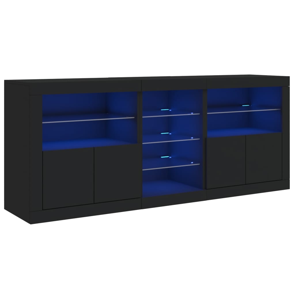Black Sideboard with LED Lights, 162x37x67 cm, Sleek Modern Design