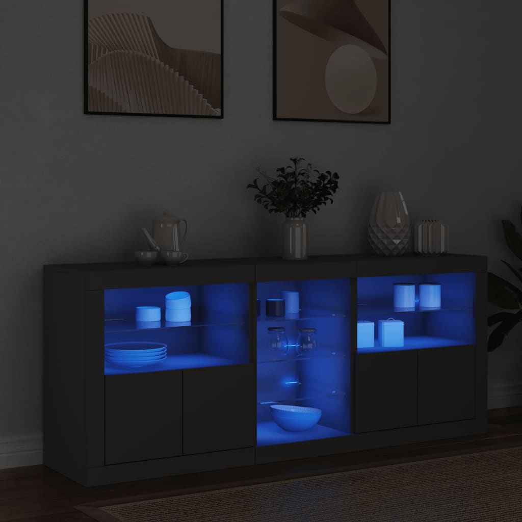 Black Sideboard with LED Lights, 162x37x67 cm, Sleek Modern Design