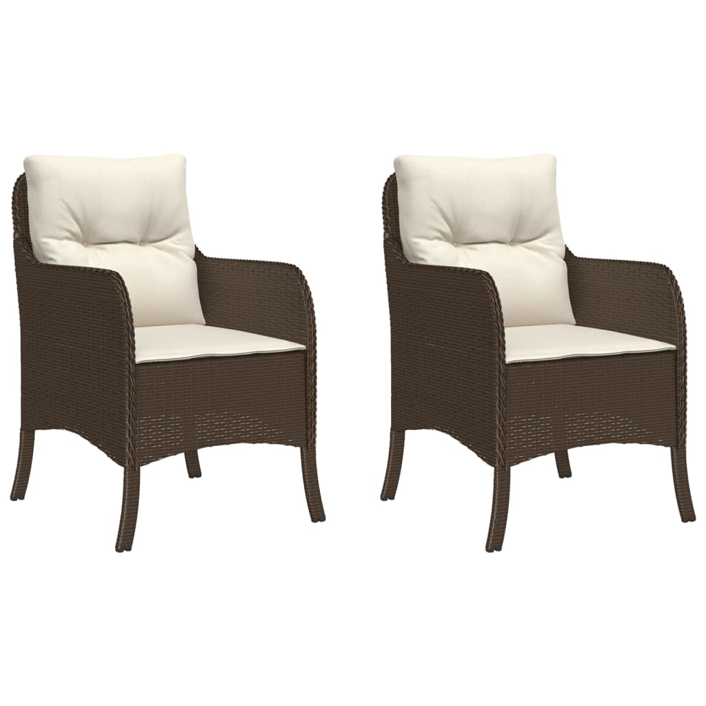 Brown Poly Rattan Garden Chairs with Cushions, 2-Piece Set