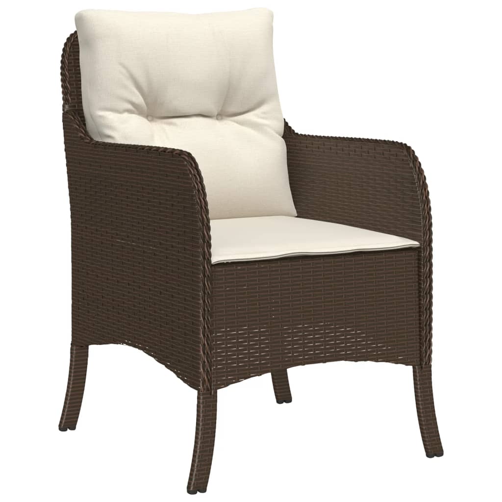Brown Poly Rattan Garden Chairs with Cushions, 2-Piece Set