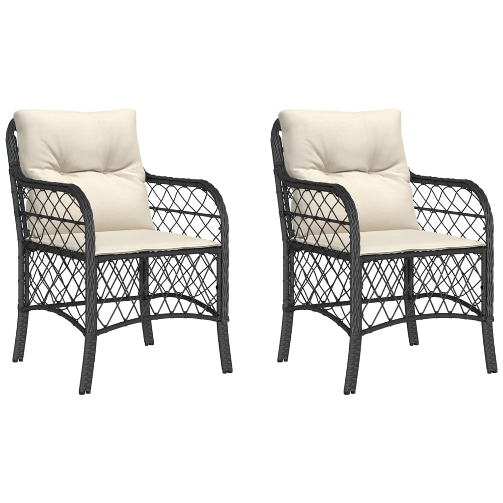 Black Poly Rattan Garden Chairs with Cushions - Set of 2