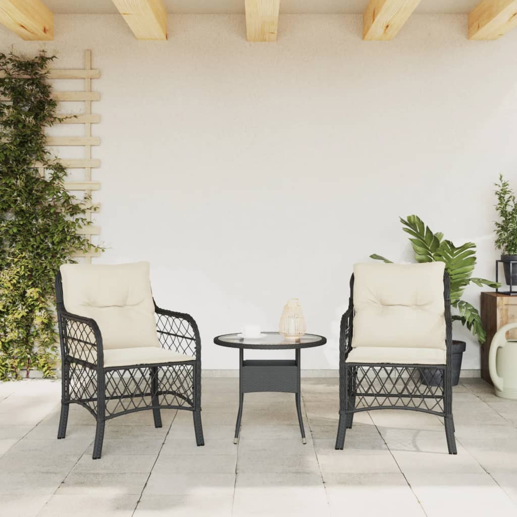 Black Poly Rattan Garden Chairs with Cushions - Set of 2